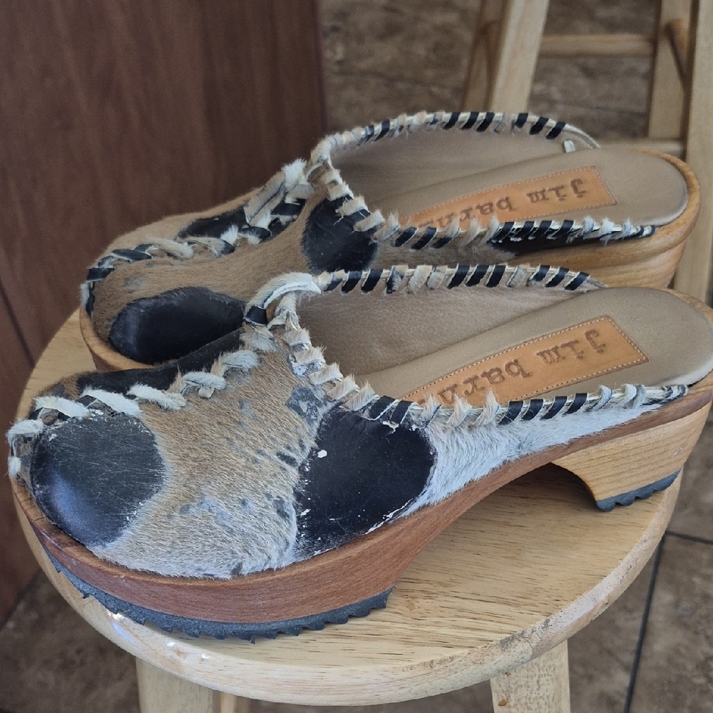 Black and Brown Mules with Animal Print Accents